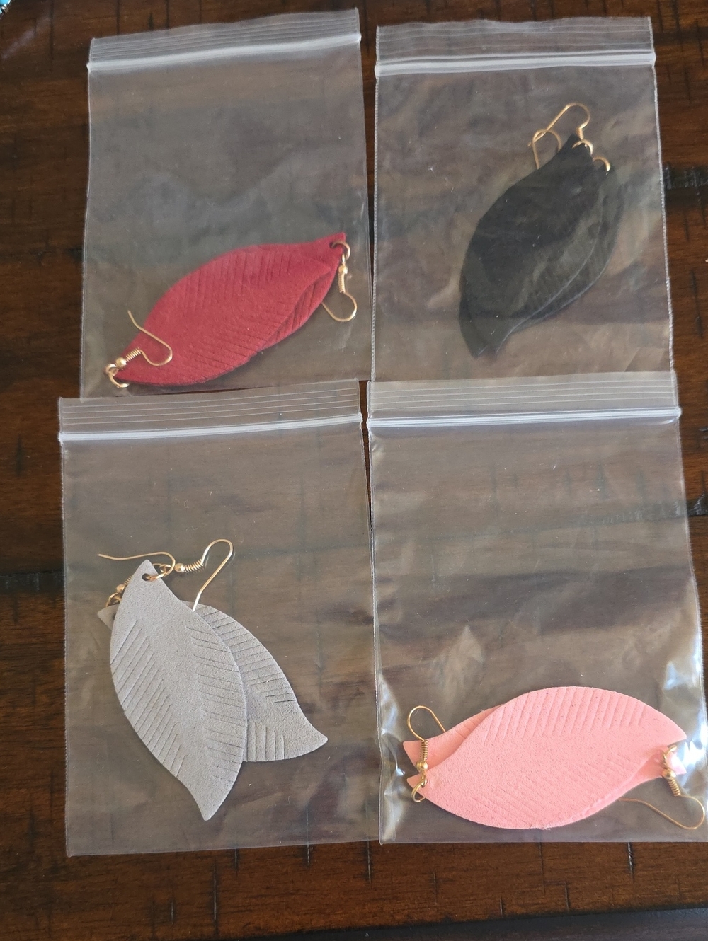 Leather Leaf Drop Earrings - Pink, Red, Black, Gray Earring Bundle